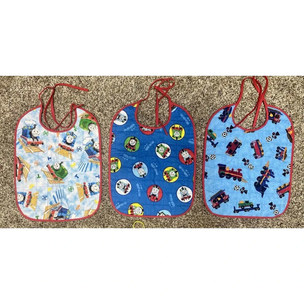 Lot Of 6 Quilted Handmade‎ Bibs Boy Theme Large Size 12